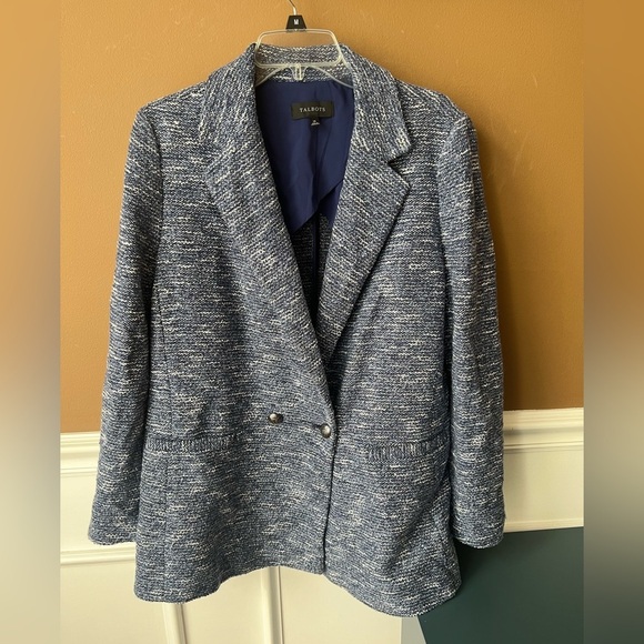 Talbots Women’s Navy Blazer Tweed Double Breasted Size 14 Career Business - Picture 4 of 7